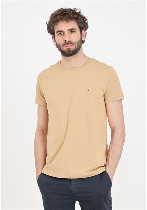Beige short-sleeved T-shirt for men with logo embroidery TOMMY HILFIGER | MW0MW10800RBLRBL